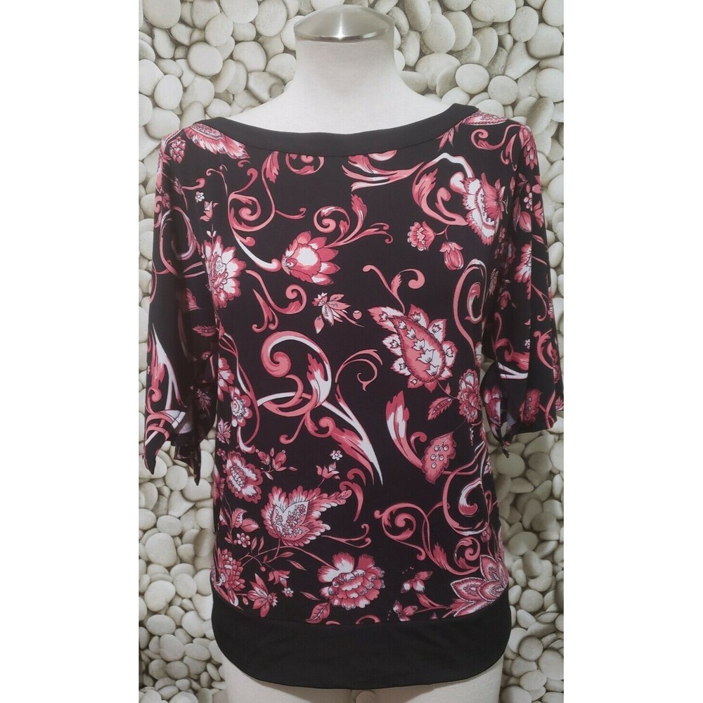 White House Black Market Top Size Small Floral Paisley Pink Black Split Sleeve